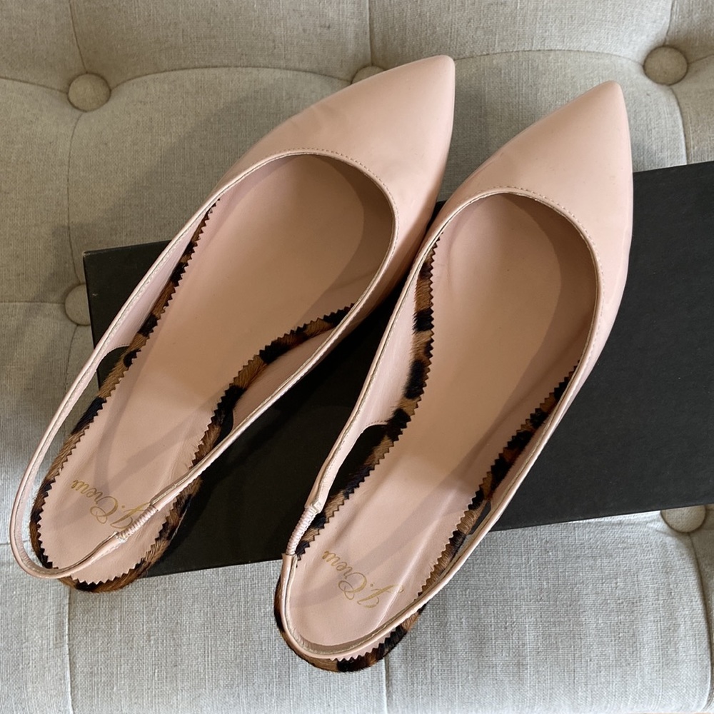 J Crew baby pink with dyed calf hair sling back sandal